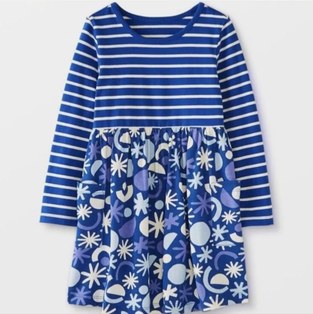 HANNA ANDERSSON blue Stripes Spectacular Mixie Print Dress Size 5